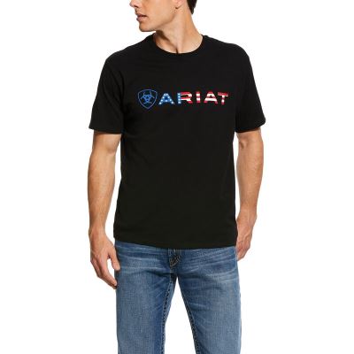 Ariat USA Wordmark - T Shirts Zwart Heren - 23357-975